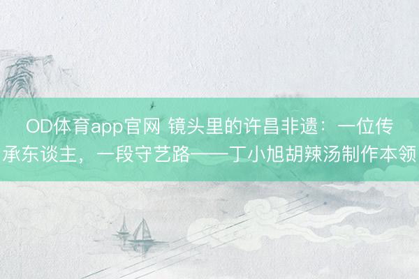 OD体育app官网 镜头里的许昌非遗：一位传承东谈主，一段守艺路——丁小旭胡辣汤制作本领